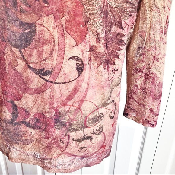 Coldwater Creek Abstract Pink Print Tiered Ruffle Top Large - Picture 14 of 15